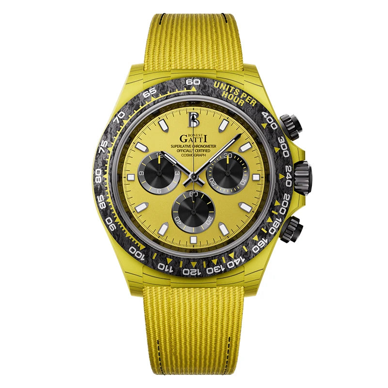 Automatic Mechanical Chronograph Watch Carbon Fiber Speedometer Ring 1600 Degree Sintered High Hardness Luminous