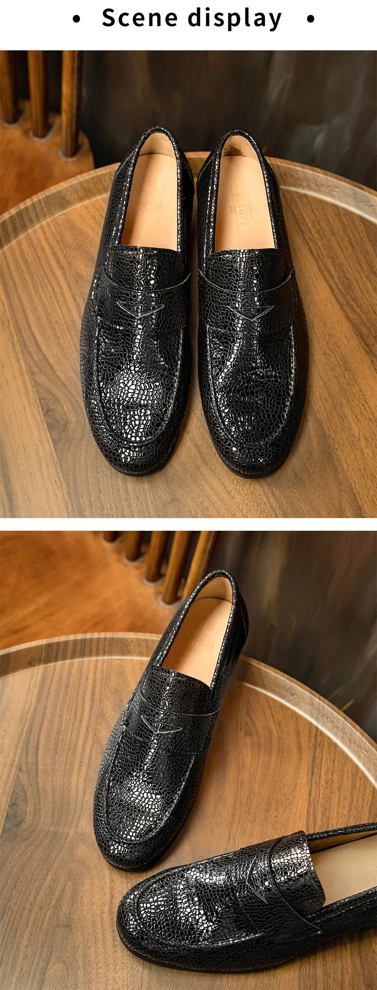 Men's Loafers Office Casual Shoes Slip-On Summer Cowhide Geometric Pattern Genuine Leather Upper Rubber Outsole