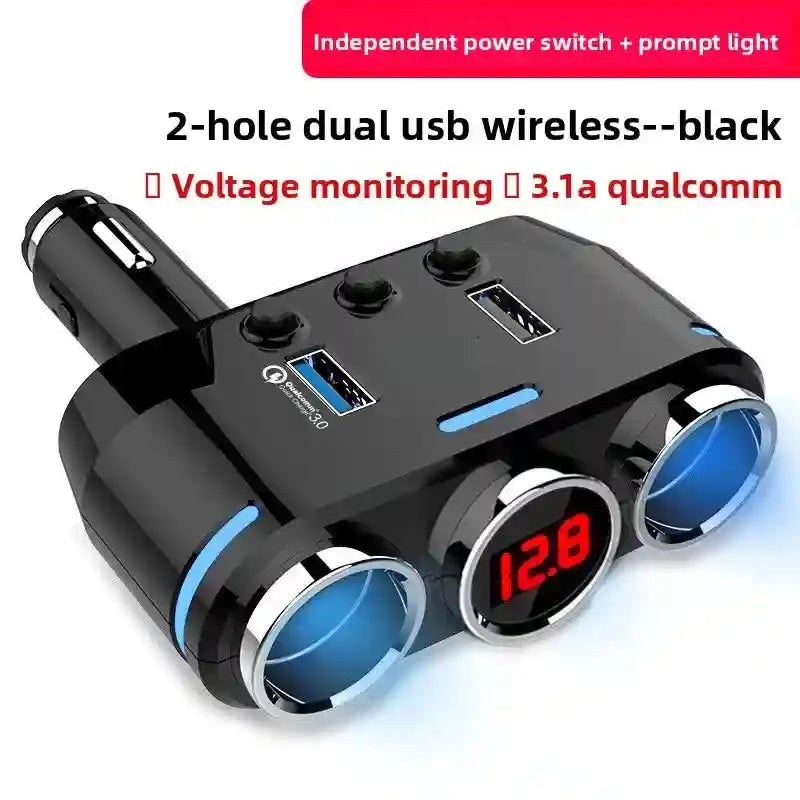 Tidesmit Wireless Charger Car Socket - Qi Certified 12V 24V Triple Splitter Tidesmit