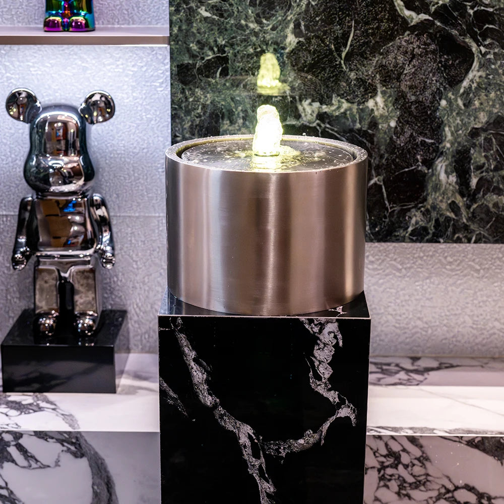 Stainless Steel Waterfall Fountain with LED Lights for Home/Living Room/Garden/Table/ Decoration Gifting Item Tidesmit