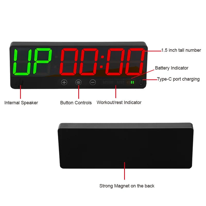 CHEETIE CP50A Small Size Rechargeable Workout Clock Count Down/Up Gym Timer Clock for Home Gym Battery Tidesmit