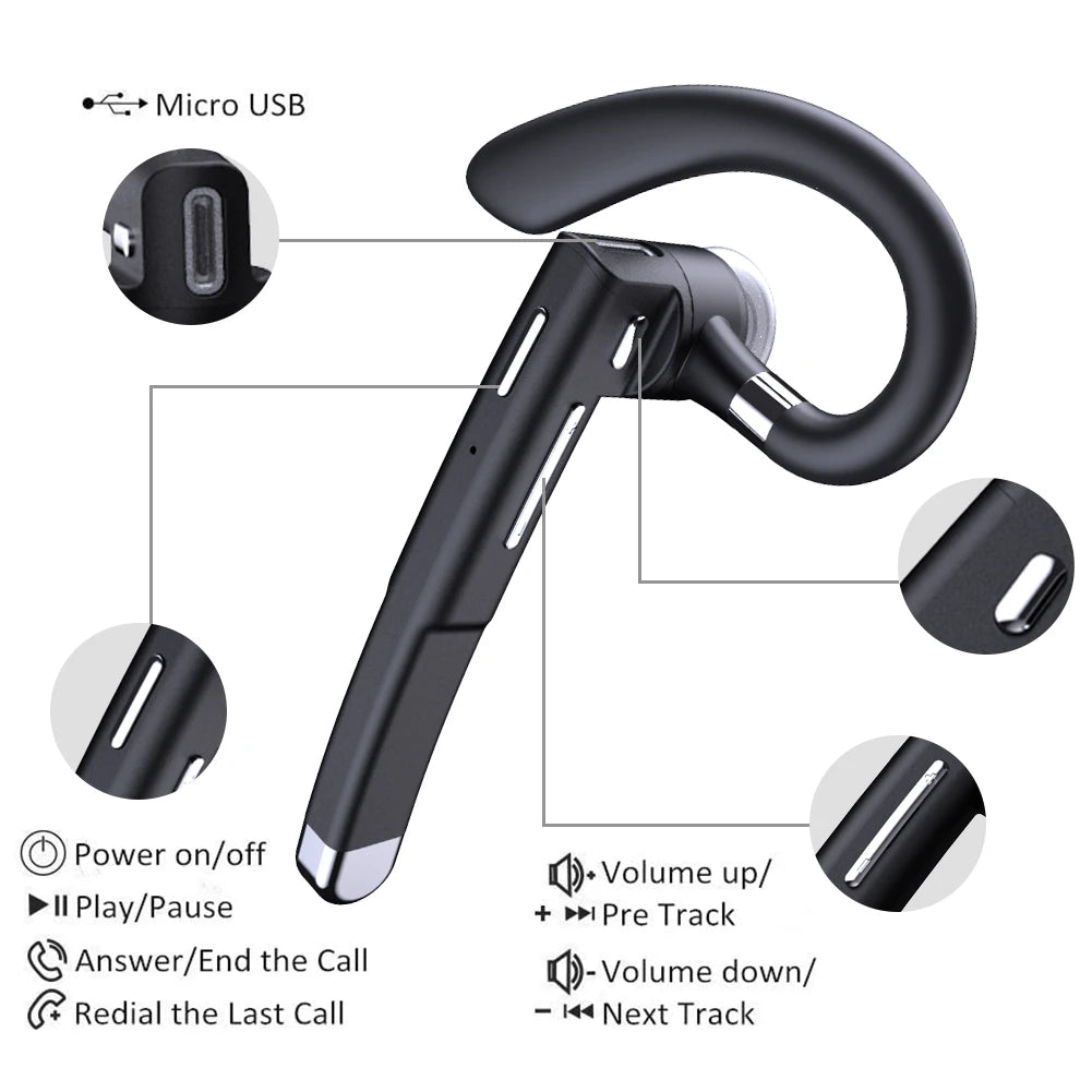 YYK-520 Single Ear Earbuds V5.2 Earphone Headset Stereo Hands-Free Sports Earpiece Tidesmit
