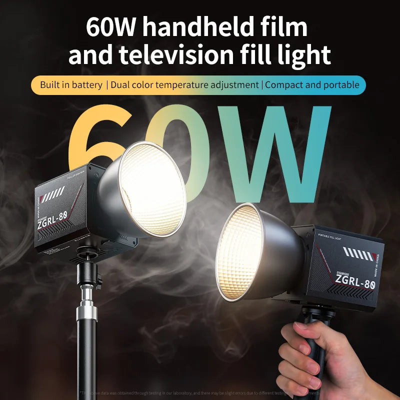 Video Camera Lights 60W Cob Led 2800K 6500K 16500Lux 480G Portable 8Fx Modes Handheld Fill Lamp for Outdoor Live Vlog Tidesmit