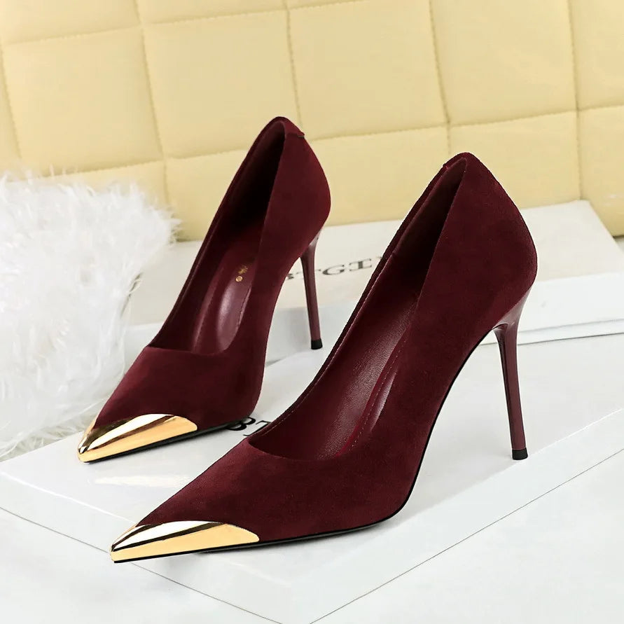 2026 New High Heel Pumps Thin Stiletto Velvet Upper Slip-On Formal Pointed Toe Womens Party/Nightclub Shoes