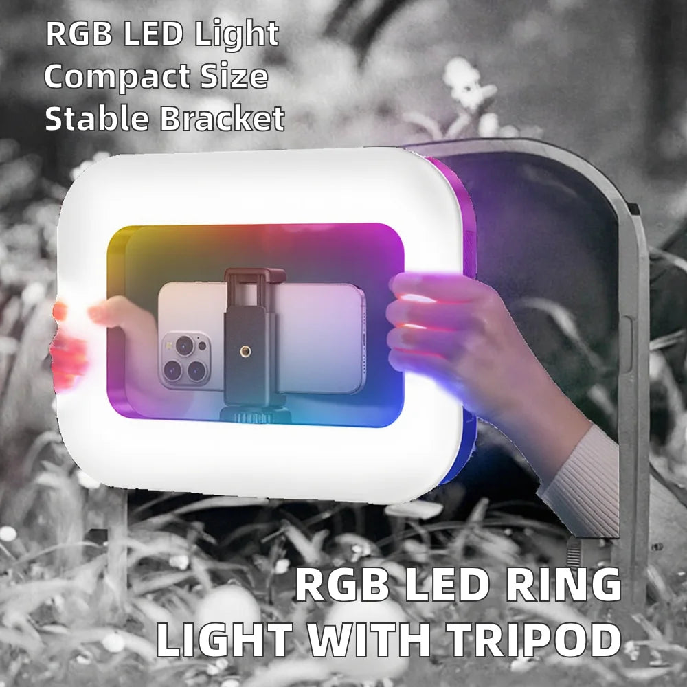 Handheld RGB LED Ring Video Light for Smartphone Outdoor Vlogging with Stabilizer Bracket and Tripod for Phone Use Tidesmit