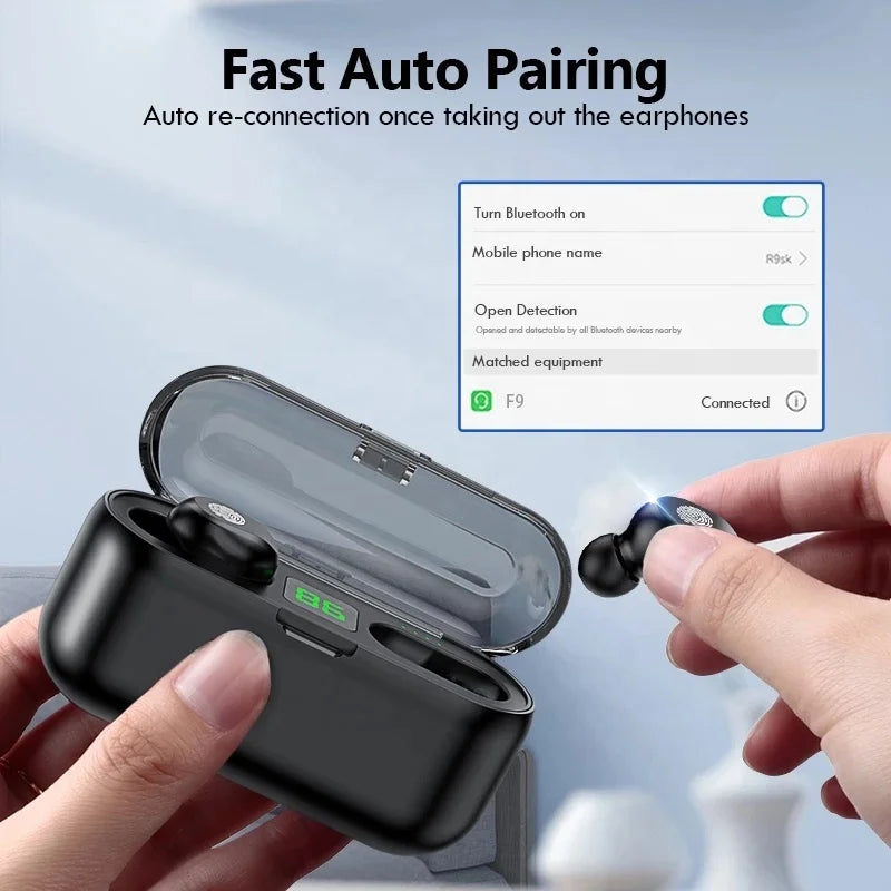 2000mAh F9 Portable Charging Sports TWS 5.0 Gaming Wireless Earbuds Earphone Headphones for iphone for samsung Tidesmit