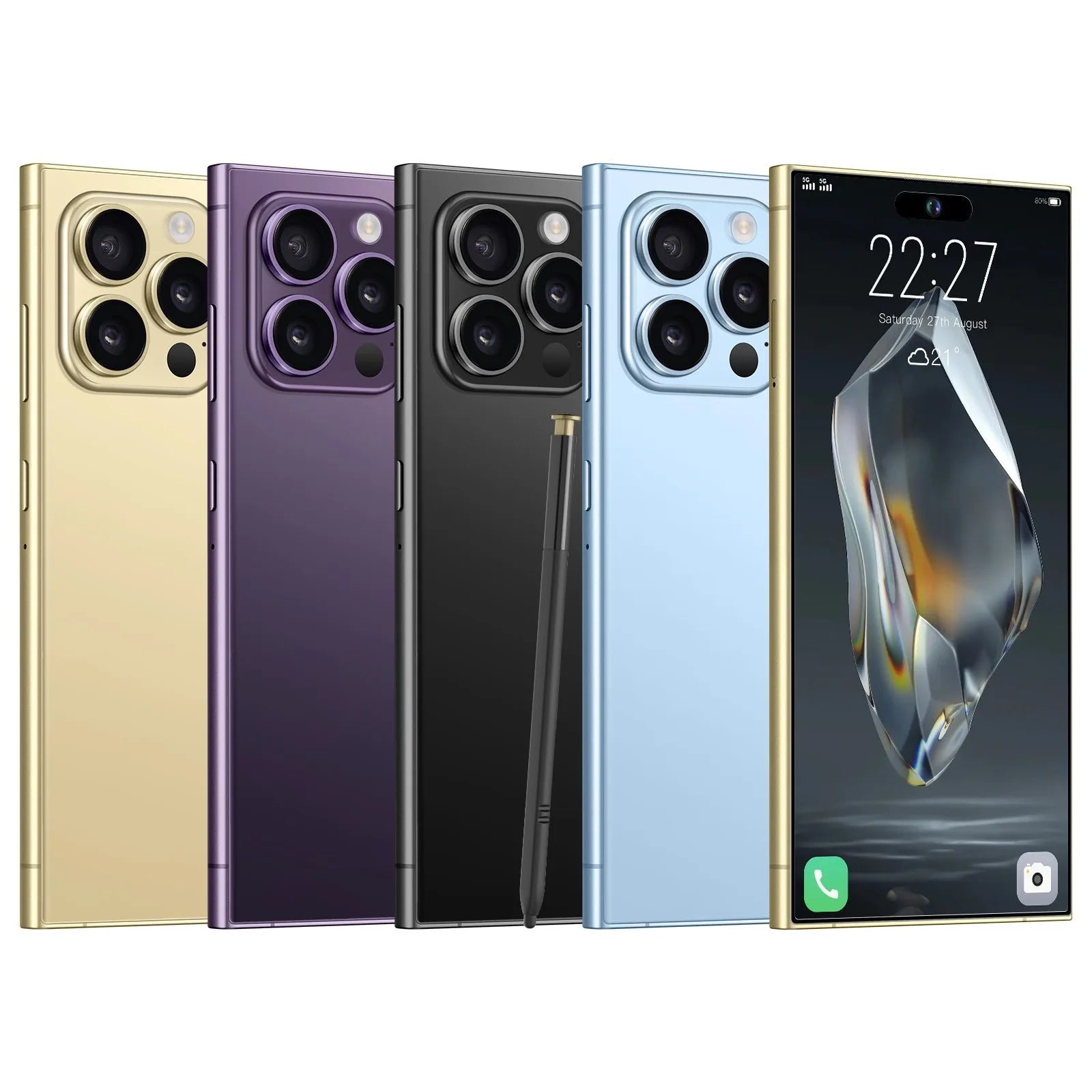 Tidesmit S25Ultra smartphone with built-in stylus, 7.3-inch display, and high-res camera in a sleek modern design.