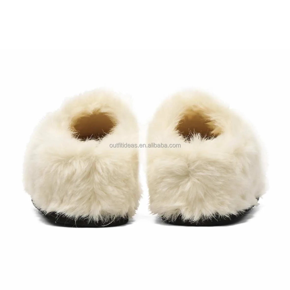 Winter Warm Shoes Cold Round Toe Luxury Unisex Men Snow Clog Warm Clog Fur Black Shearling Slippers Women Black Fur Clog