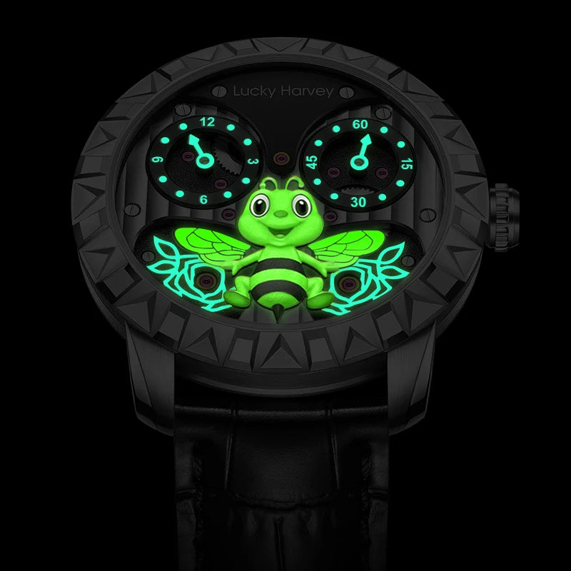 Lucky Harvey Luxury Movement Wristwatches 43mm Dial Luminous Automatic Bees Mechanical Wrist Watch
