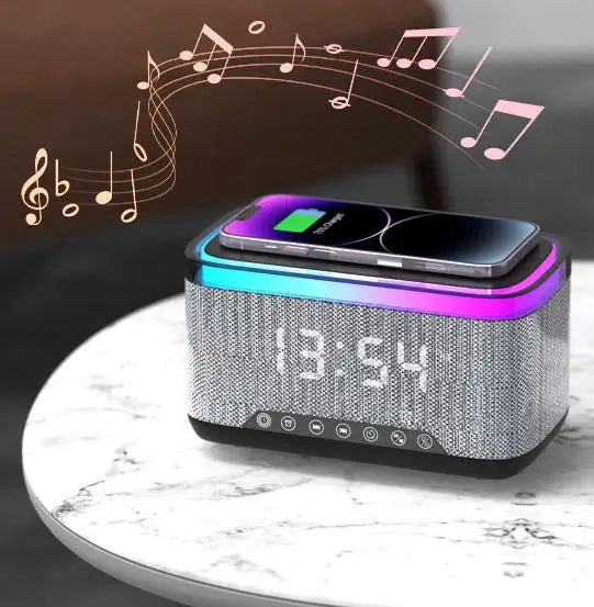 15W Wireless Fast Charger RGB Night Light Temperature Time Digital Alarm Clock Portable Multifunction Bluetooth Charging Speaker Tidesmit