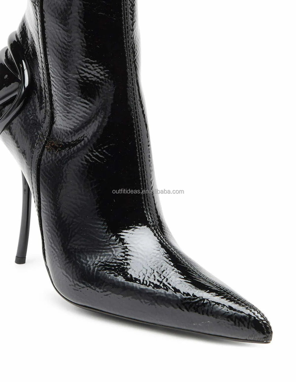 Sharply Pointed Toe Original Genuine Leather Luxury Side Zip Sexy Women D-Ten & Half-Glossy 105mm Stiletto Heel Knee-high Boots