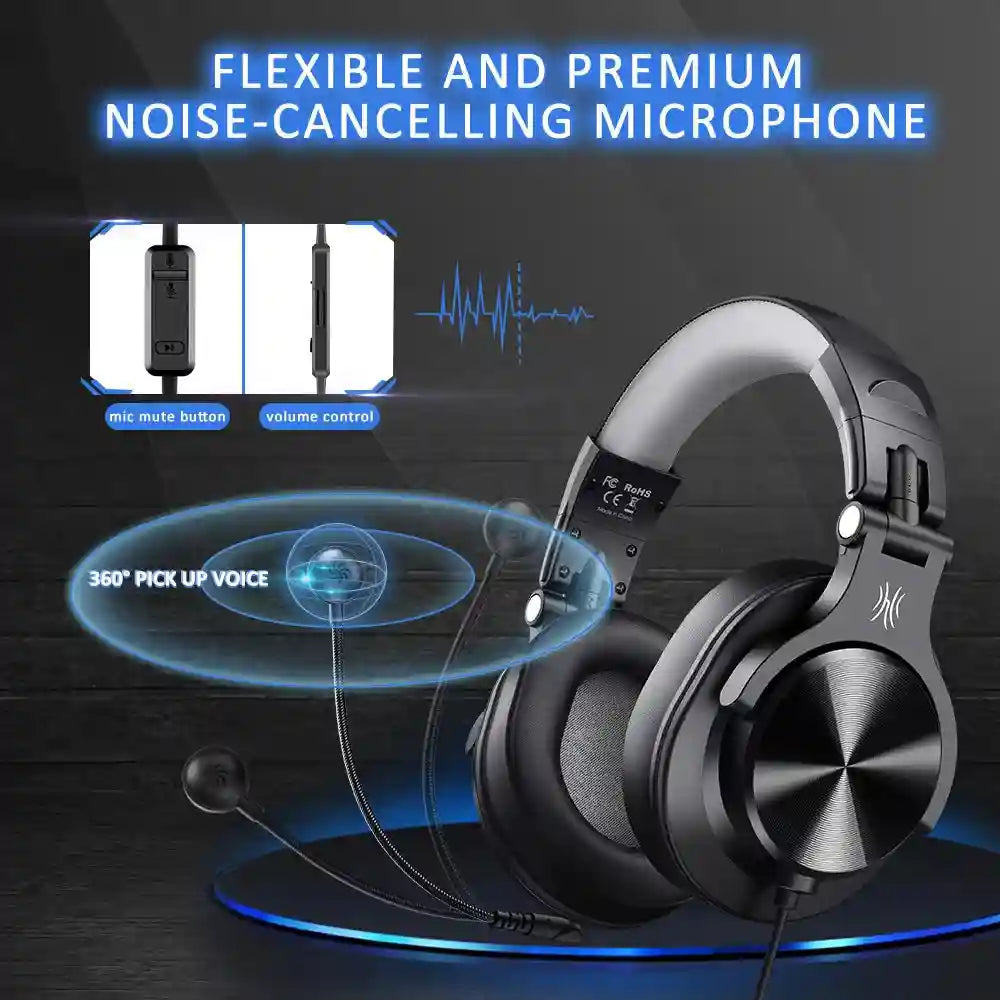 Wired Gaming Headset - Over-Ear with Detachable Mic, Black-Gray Tidesmit
