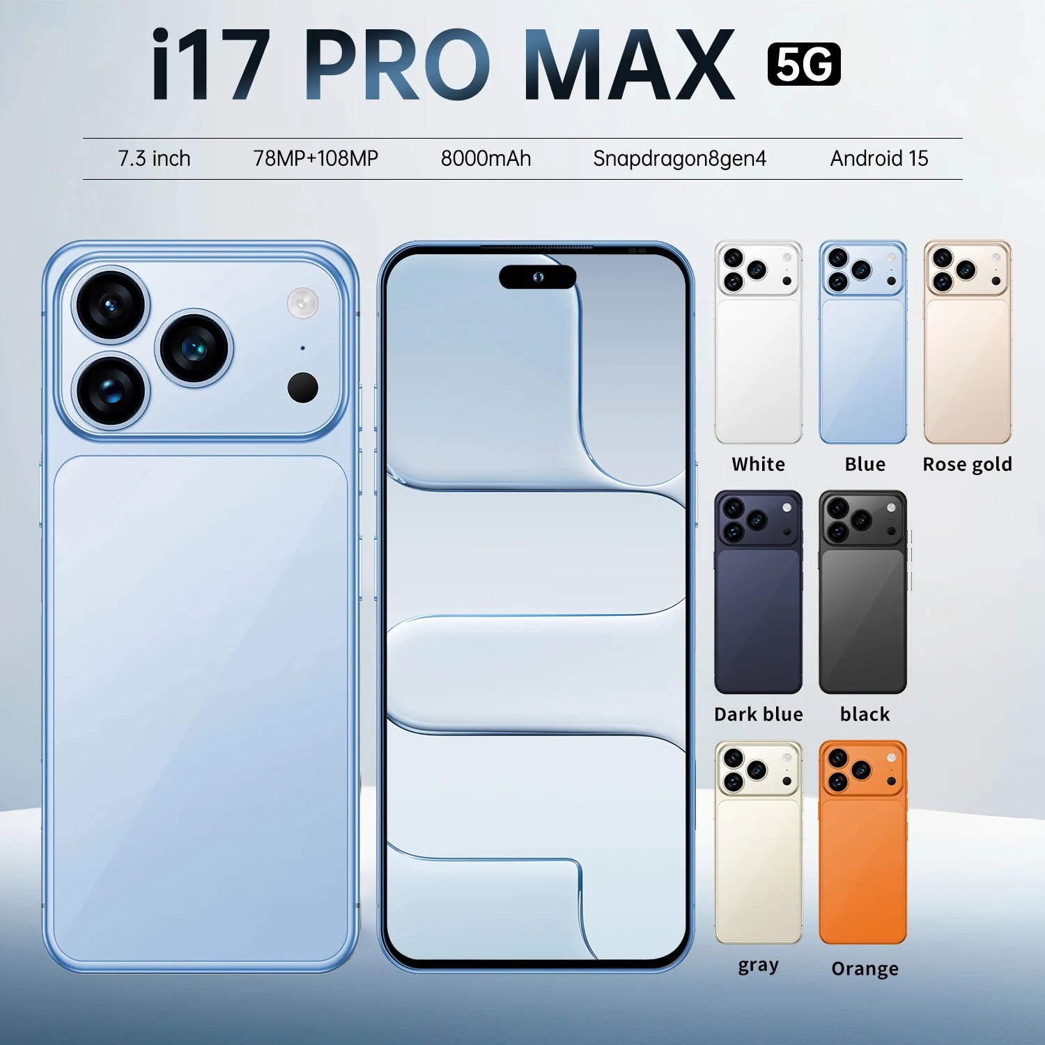 I 17 Pro Max 5G smartphone with 108MP camera and 1TB storage showing sleek design and high resolution display