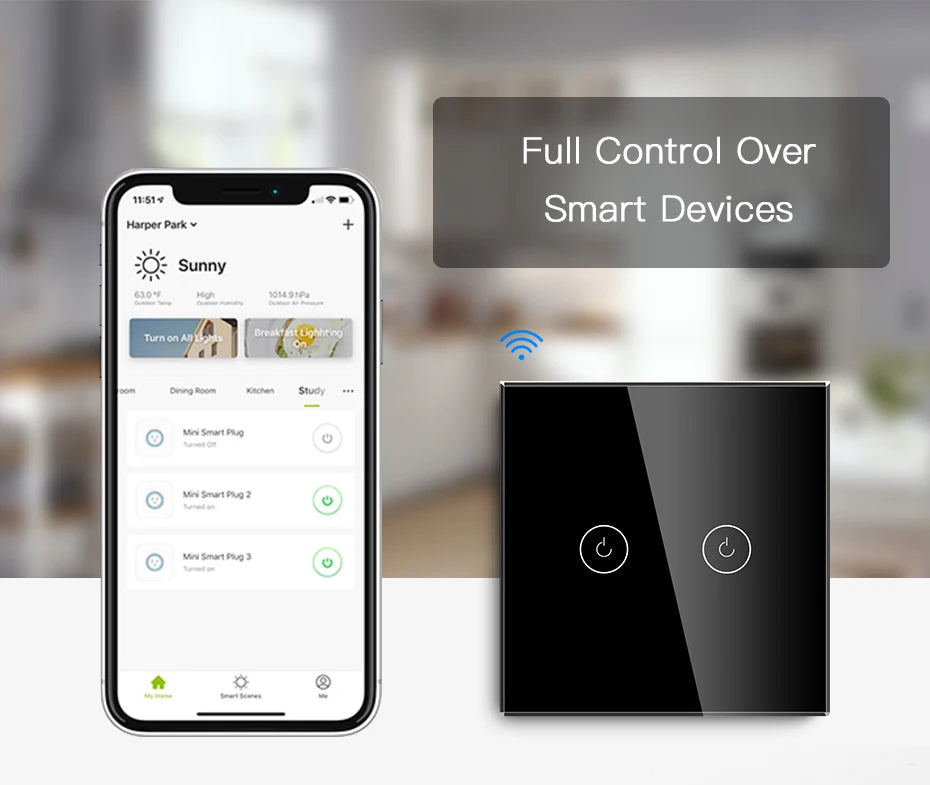 WiFi Smart Light Switch Touch Glass Panel - App-Controlled Automation Tidesmit