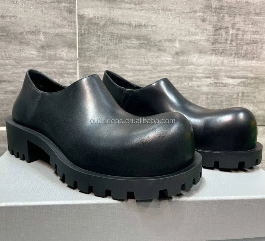 Top Quality Exaggerated Toe Calfskin Men Calf Leather Hummer Boots Derby Shoes Chunky Dress Shoes Men Black Hummer Derby Shoes