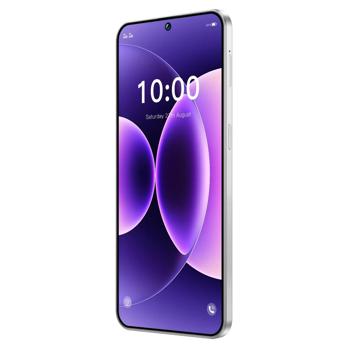 Purple smartphone front view with rounded corners and 10:00 time display.