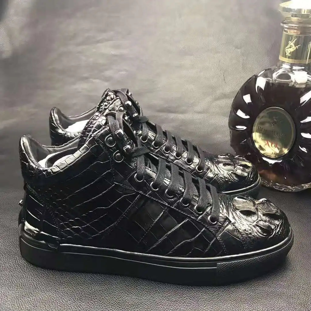 High End alligator Sneaker Men's Shoes Pure crocodile Leather Business Mens Skateboard Shoes Goodyear Luxury Wedding Shoes Men