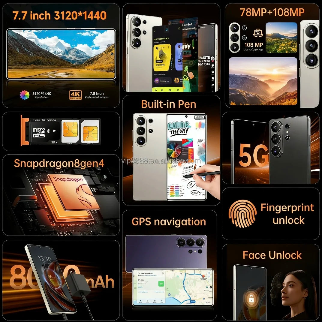 Tidesmit S26 Ultra 7.7 inch 5G smartphone with 22GB RAM and 2TB storage for high-performance Android gaming.