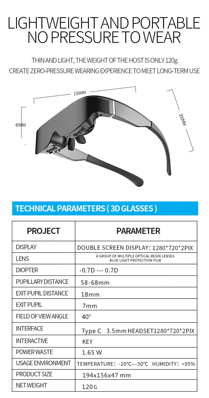 VR Smart Glasses Mobile Cinema - 128GB Portable Headset by Tidesmit Tidesmit