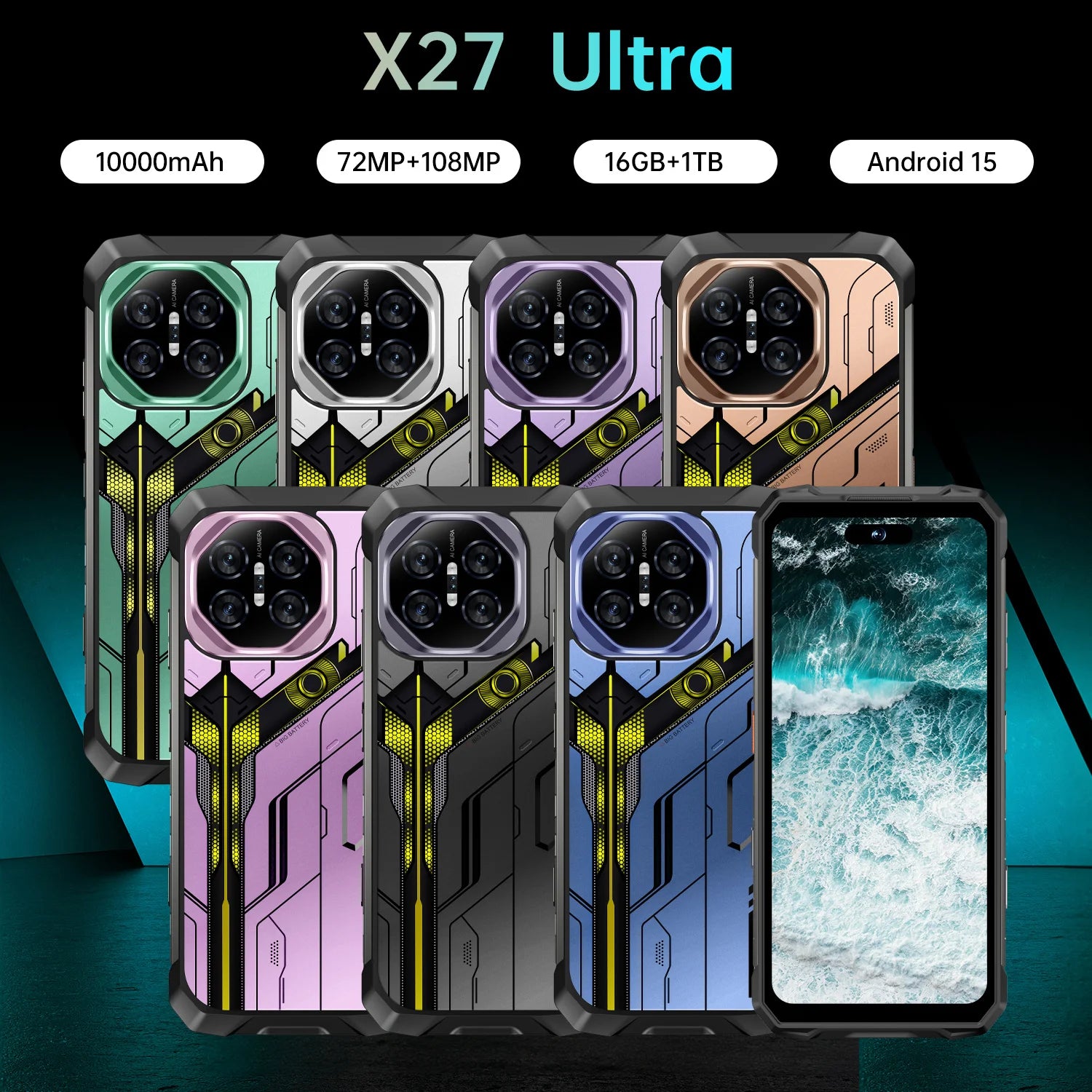 Tidesmit X27 Ultra 2026 Android smartphone featuring an expansive 7.2 inch display and sleek premium design.
