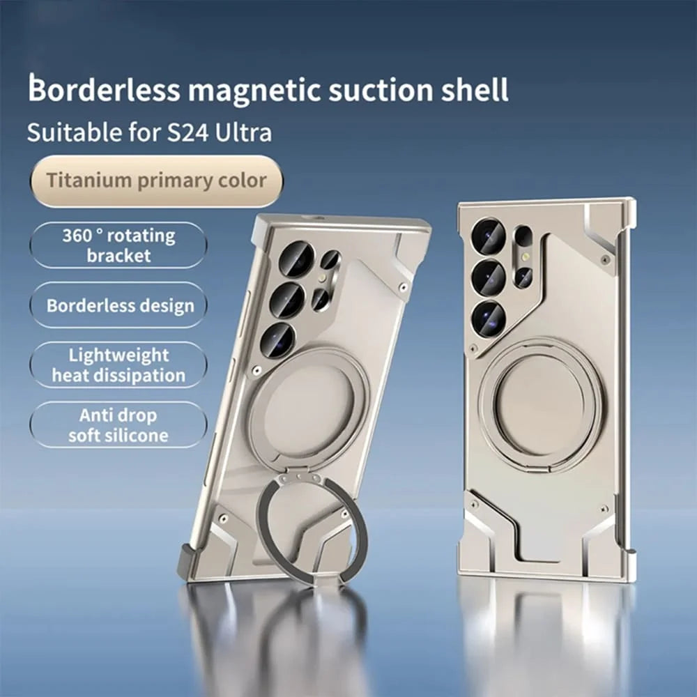 2025 Case Para for iPhone Luxury Metal Phone Case S24 Ultra Cover High Quality Rotating Bracket Magnetic Transparent Cover Tidesmit