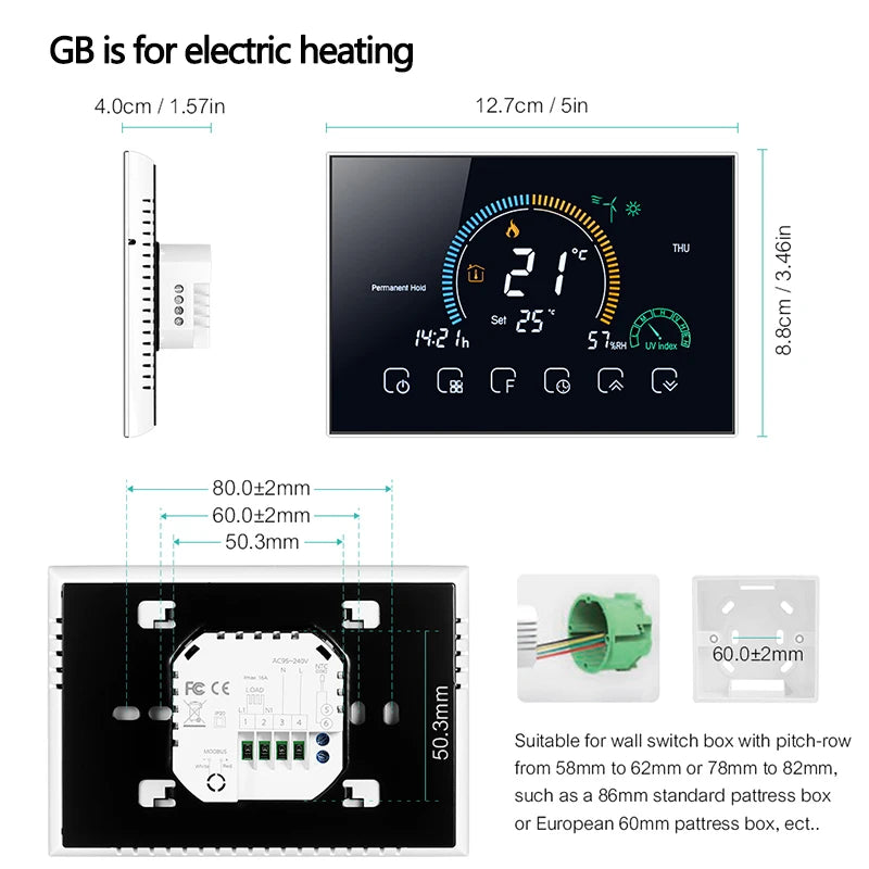 Smart Wi-Fi Thermostat with Color Screen - BHT8000 Series Tidesmit