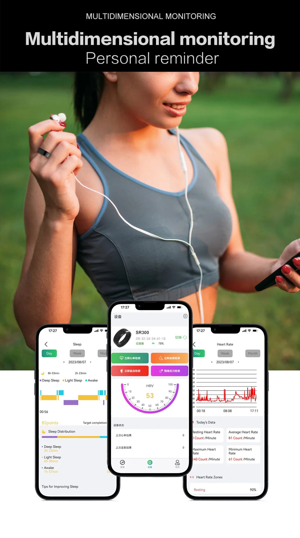 New Couple SR300 Smart Rings Intelligent Fitness Tracker Health Monitor Smart Ring for Men and Women Tidesmit