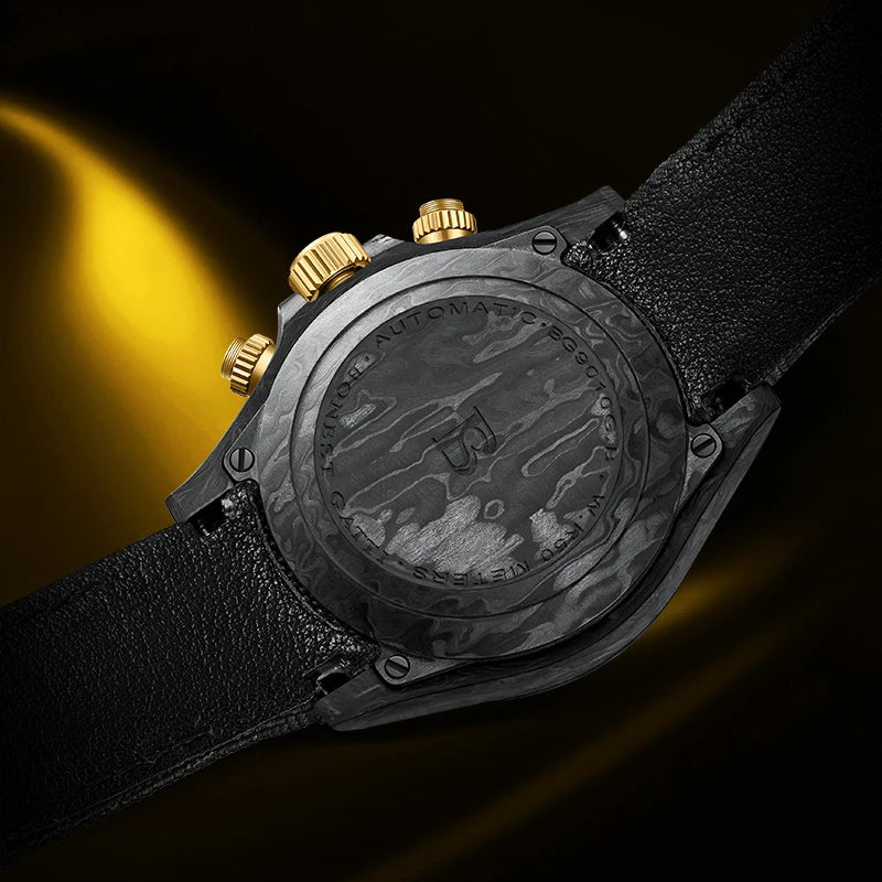 Automatic Mechanical Chronograph Watch Carbon Fiber Speedometer Ring 1600 Degree Sintered High Hardness Luminous