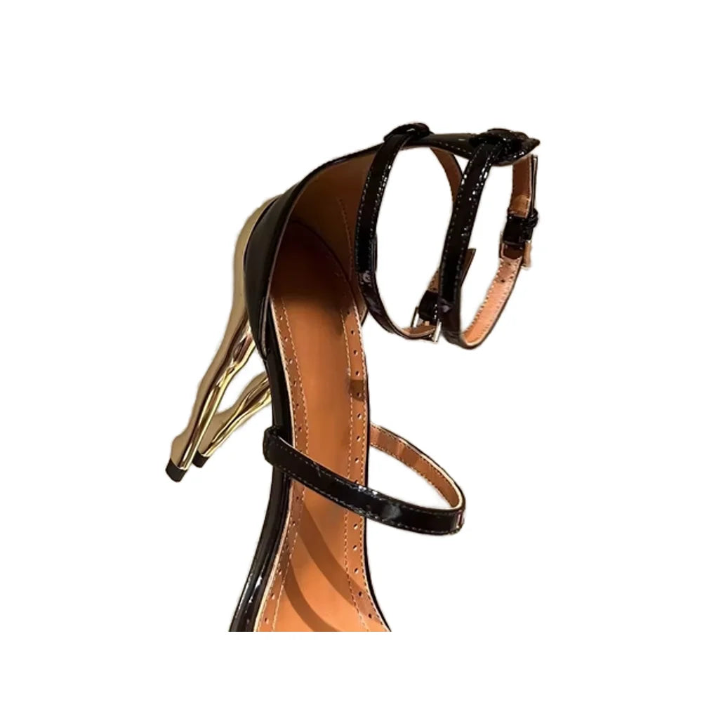 Luxury Shoes Highest Quality Famous Brand 2025 Fashion Show New Metal Plating Polishing Shaped Heel Outdoor Spring Summer for