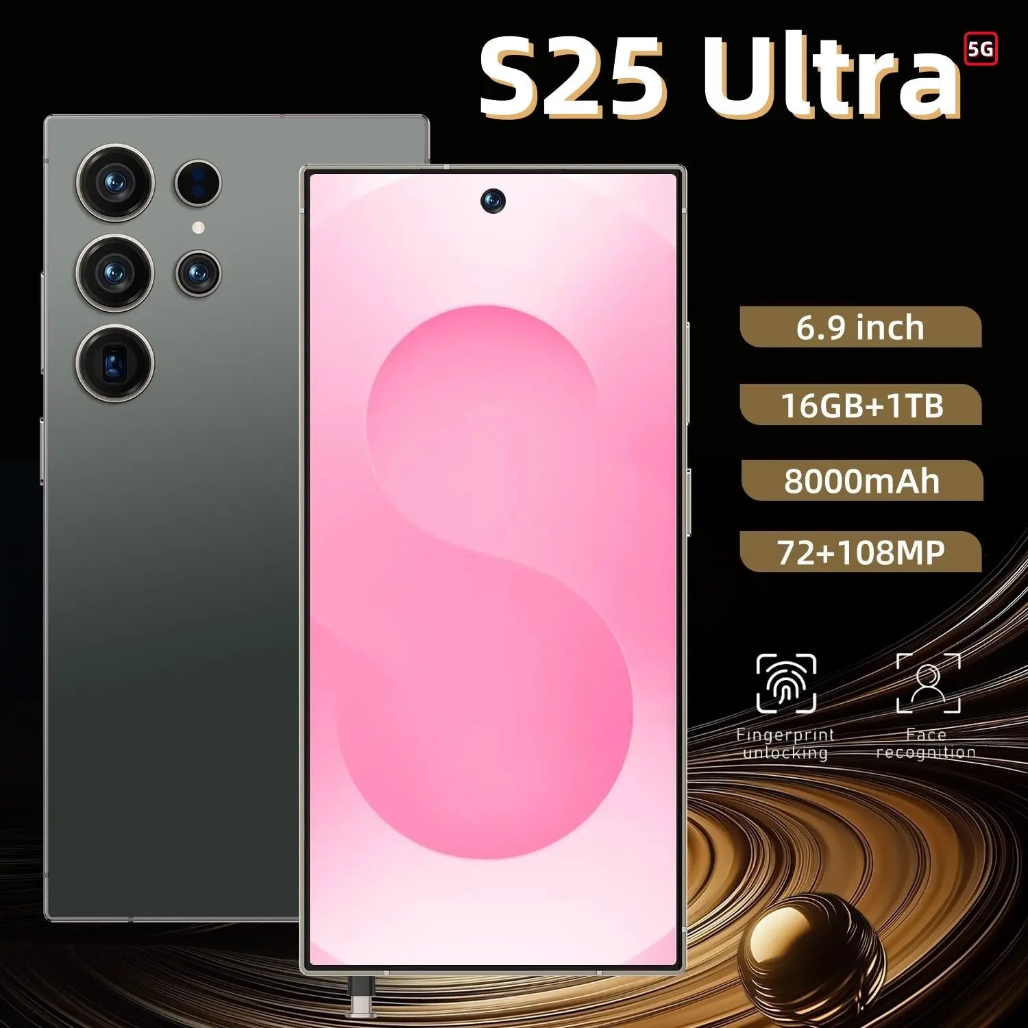 New S25 Ultra 5G smartphone with 22GB RAM and 2TB storage, featuring an HD screen and dual SIM Android support.