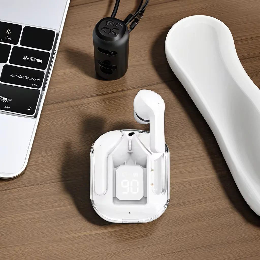 BT5.3 TWS Crystal Clear True Wireless Stereo Earbuds with Mic LED Display In-Ear Style Type-C Connectors for iPhone Gaming Tidesmit