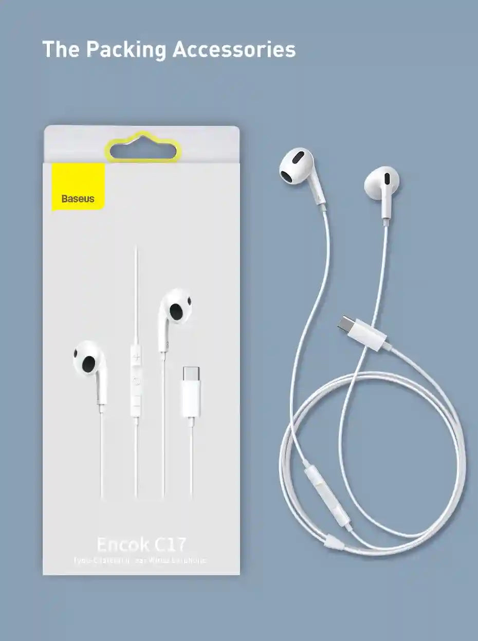 USB-C Wired Earbuds with Mic – White Noise Isolating In-Ear Headphones Tidesmit