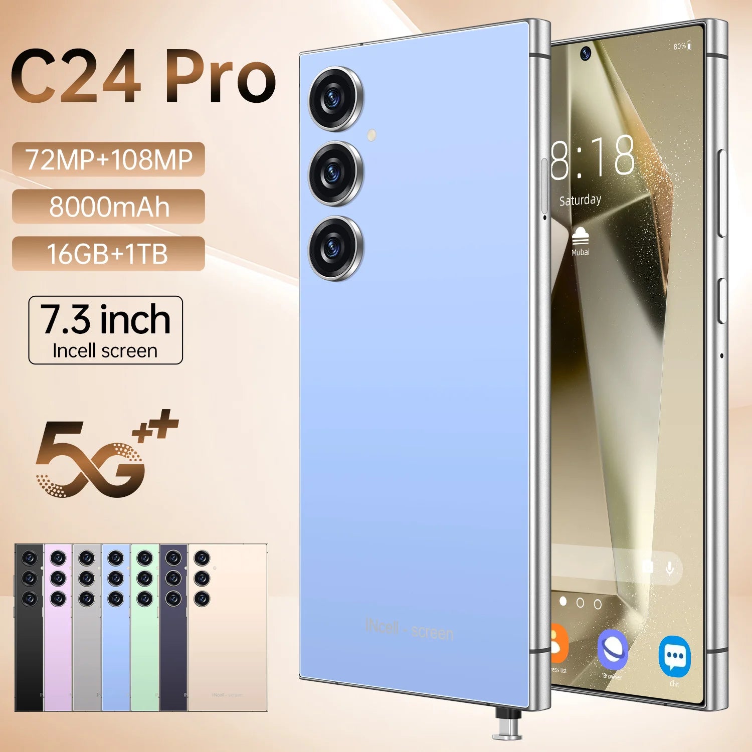 2025 Brand New S25 Ultra C24 I16 Pro Max 16GB+1TB 5G Smart Phone 7.3-Inch 48MP+108MP Android 5G Gaming Smartphone Blue 16g Tidesmit
