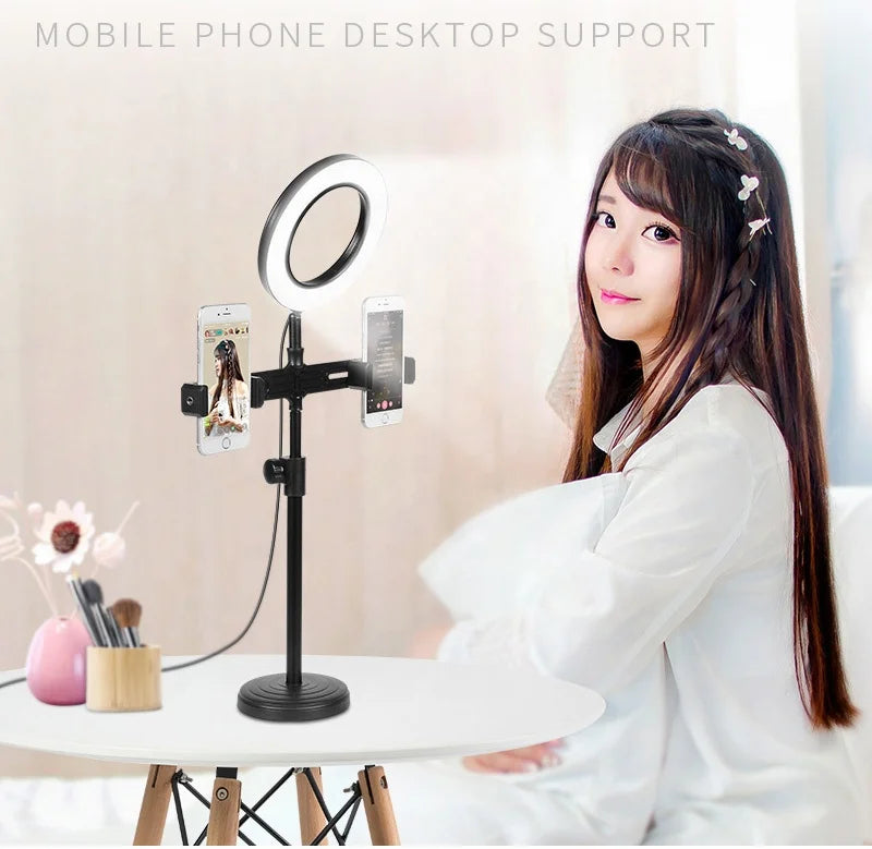 3 Phones Camera Led Photography Equipment Selfie Ring Light for Livestream Tidesmit
