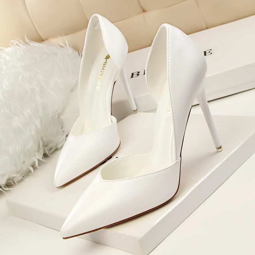 2026 New Formal Solid Womens Shoes Thin Heel Ultra-High Heel Low-Cut Design Slip-On Closure Pointed Toe for Nightclubs