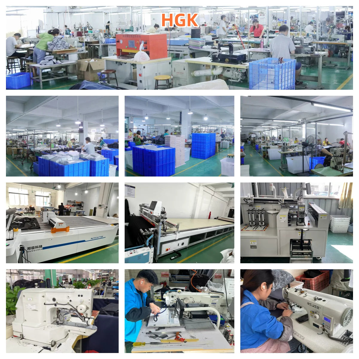 The provided image shows a garment factory floor, not a handbag. Please upload the correct product image.