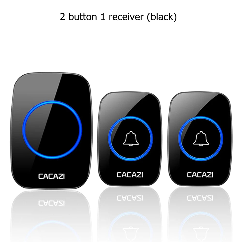 CACAZI Wireless Waterproof Doorbell 300m Range US EU UK AU Plug Home Intelligent Door Bell Chime 1 2 Button 1 2 3 Receiver