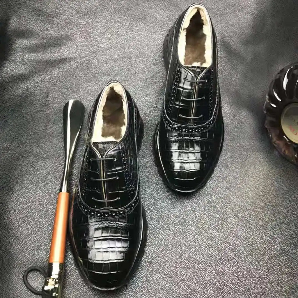 Customized Luxury Men's Sneakers Shoes Pure Crocodile Leather Sepatu Walking Style Shoes Alligator Winter Snow Office Shoes Men