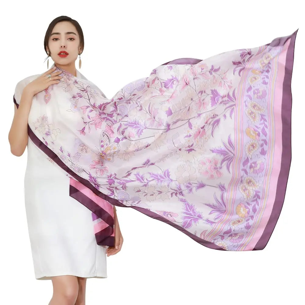 New Summer Fashion Luxury Printed Pure Silk Scarf Shawl Long Size Stole Hijab for Women