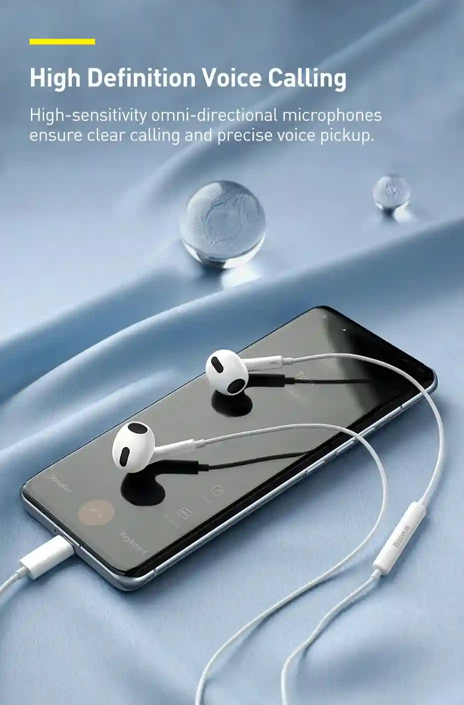 USB-C Wired Earbuds with Mic – White Noise Isolating In-Ear Headphones Tidesmit