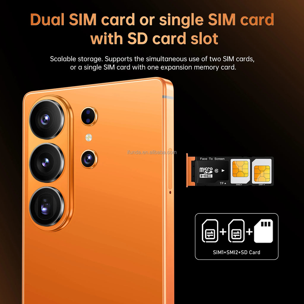 Tidesmit S26 Ultra 5G smartphone with 22G RAM, 2TB storage, 108MP camera, and built-in pen in factory style design.