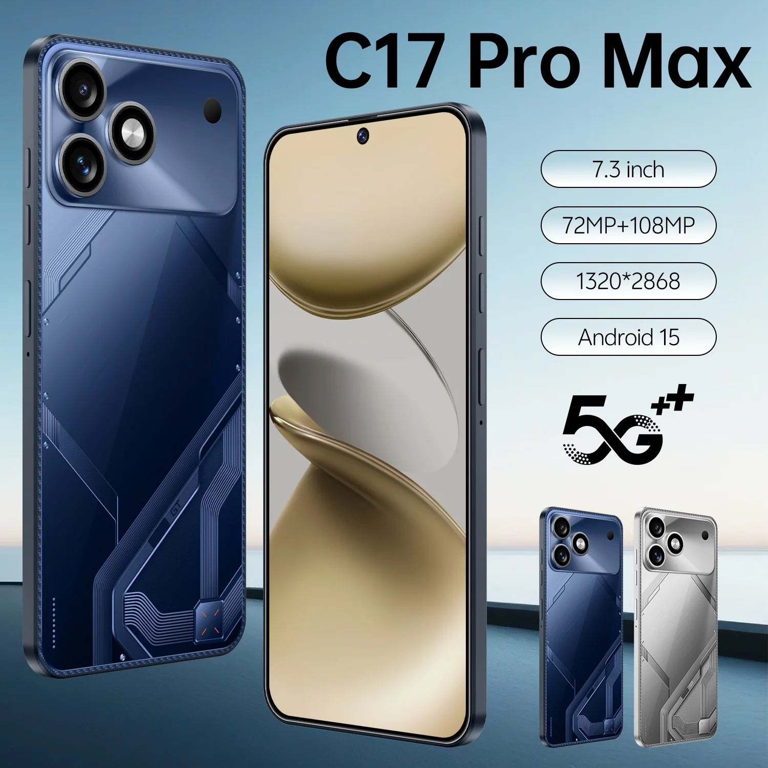 5G Smartphone 7.3-inch AMOLED 16GB RAM 1TB Unlocked Mobile Silver/Gray Gray 16g 1TB Tidesmit
