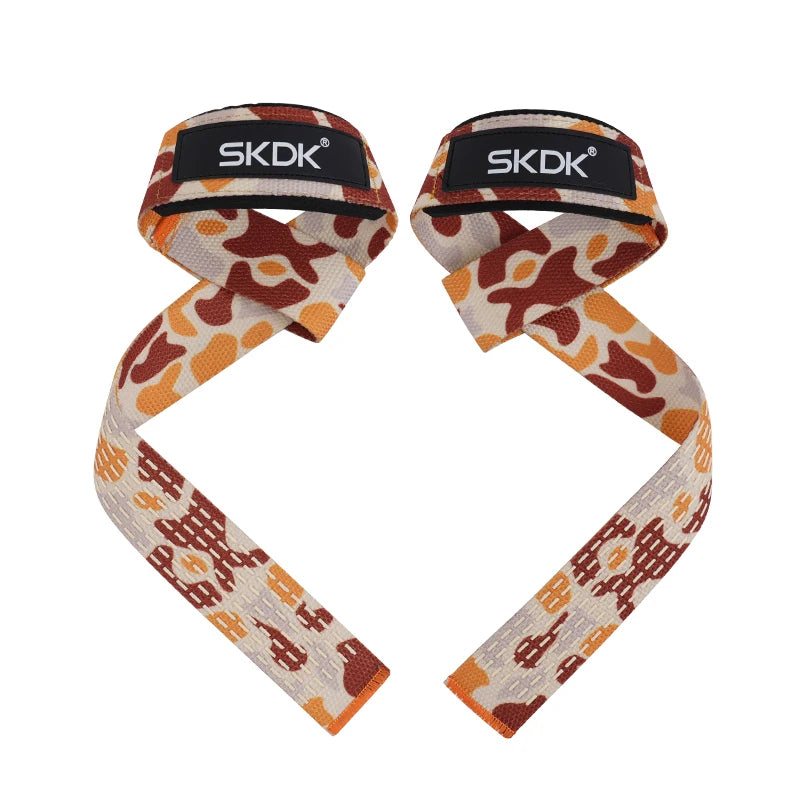 Custom Logo Adjustable Weight Lifting Wrist Straps Bodybuilding Powerlifting Strength Training Deadlifts Hand Lifting Straps Yellow Brown 55*3.5cm Tidesmit