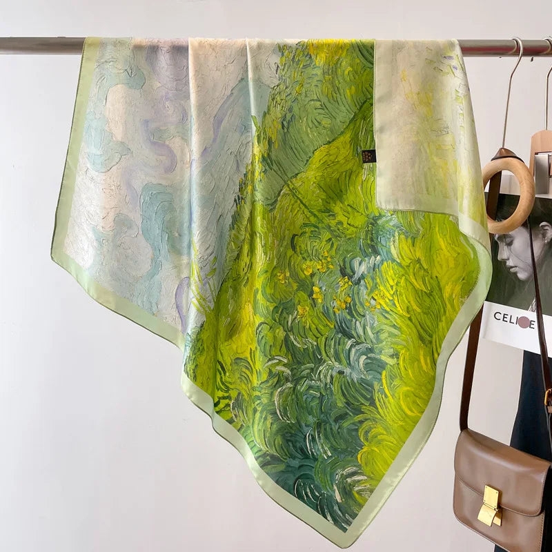 Women Italian 100% Real Mulberry Silk Scarf 90*90cm Silk Mulberry Shawl Fashion Print Headscarves Neck Scarves