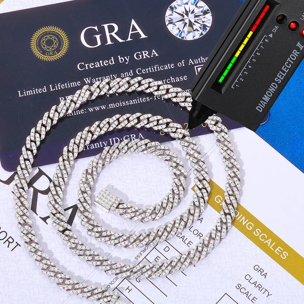 Hot Selling Pass Diamond Tester 5mm Two Rows Pass Diamond Tester Iced Out Hip Hop VVS1 Moissanite Cuban Link Chain Necklace