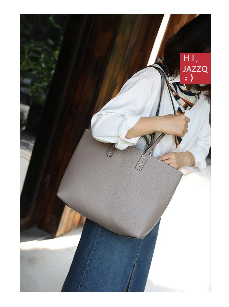 Women Luxury Genuine Leather Tote Soft Cowhide Handbag Two Sides Available Using Shoulder Bags Versatile And Durable
