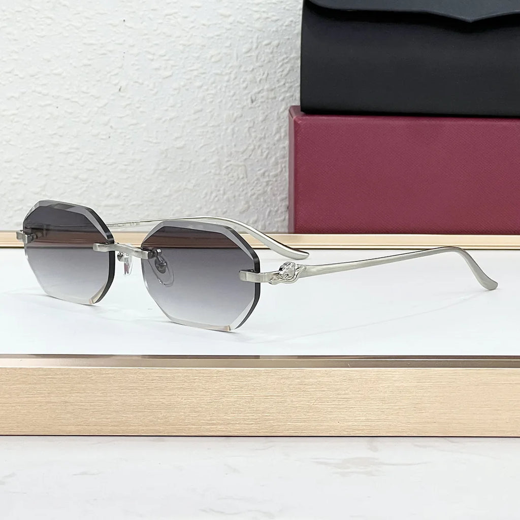 Luxury Designer Brand Irregular Sunglasses High Quality Diamond Cut Rimless Metal Frame Sunglasses