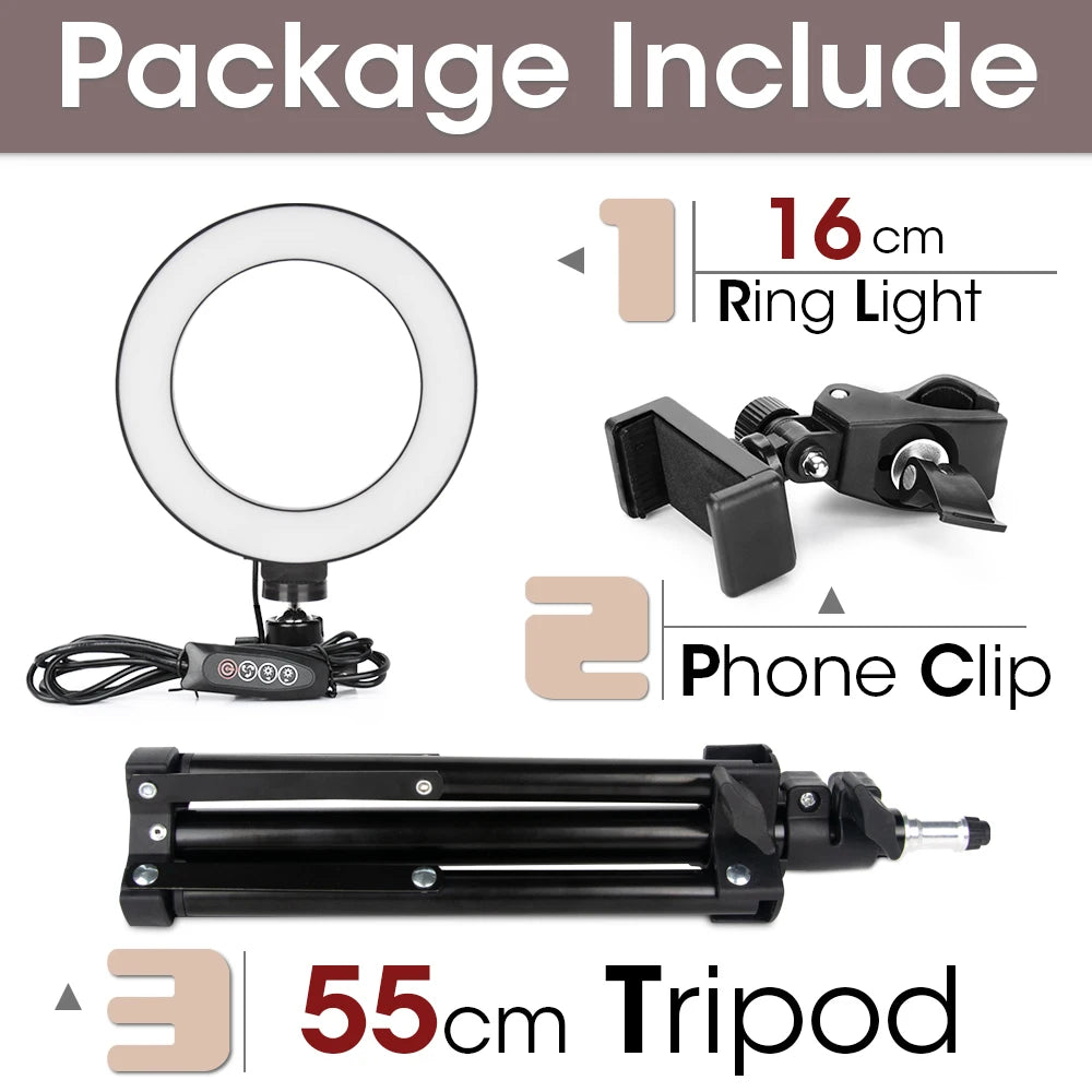 LED Ring Light with Tripod Stand for Live Streaming and Content Creation 16cm and 55cm Tripod Tidesmit