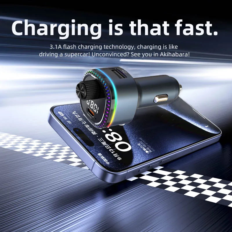 C58 Bluetooth Handsfree Call MP3 Music Player FM Transmitter Type C USB Port Car Charger Adapter Aluminum Alloy Fast Charging Tidesmit