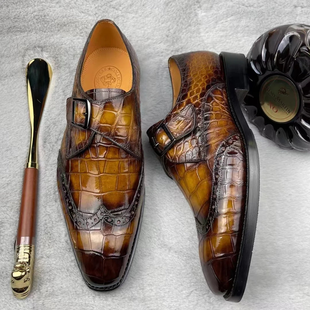 Handmade Luxury Formal Shoes for Men Genuine Crocodile Leather Branded Shoes Men High Quality Office Dress Shoes